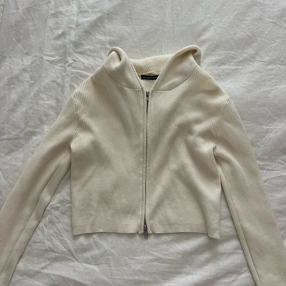 Brandy Melville Sweaters - Brandy Melville Cream Ribbed Zip-Up Cardigan